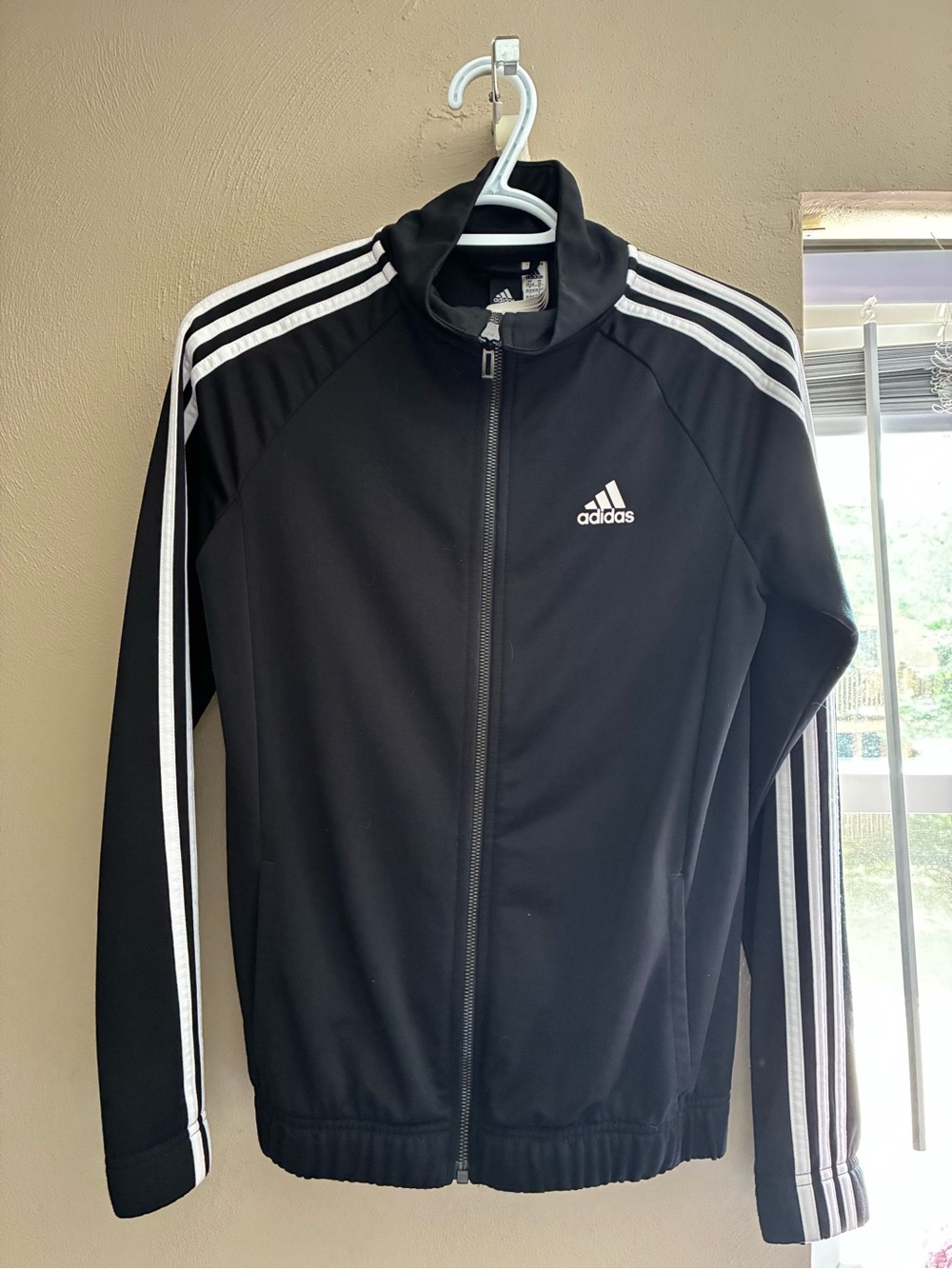 adidas Black Track Jacket with White Signature Stripes